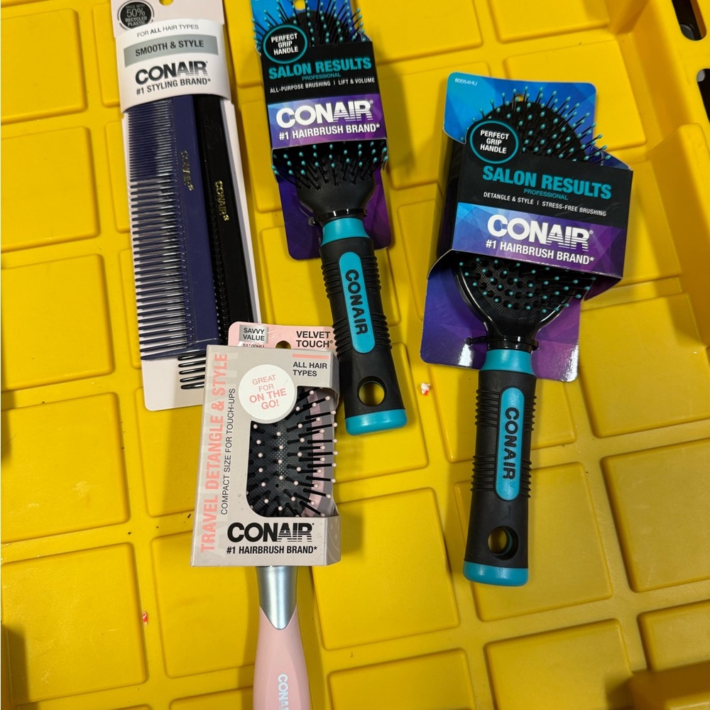Conair Hairbrush and Comb Set - Black, Blue, and Pink